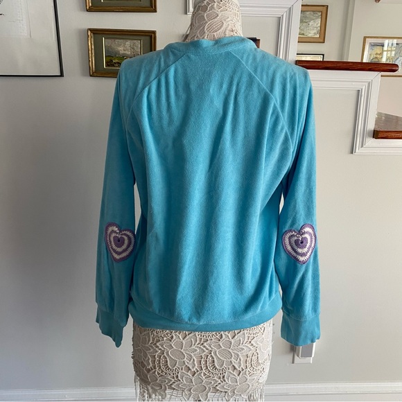 KERRY ROSENTHAL Blue French Terry Cardigan Heary Elbow Patch Large - Picture 5 of 6